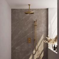 Goud geborstelde thermostatische inbouw regendouche 3-weg SET 42 met 30 cm douchekop en handdouche - thumbnail
