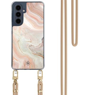 Samsung Galaxy A16 hoesje met beige koord - Marmer waves Samsung Galaxy A16 hoesje met beige koord - Marmer waves
