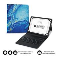 Subblim Tabletbeschermhoes voor 27,9 cm (11 inch), bluetooth-toetsenbord, Spaans toetsenbord, elastiek, oplaadpoort, ultra slim, keytab Pro marmer, blauw (27,9 cm (11 inch), blauw - thumbnail