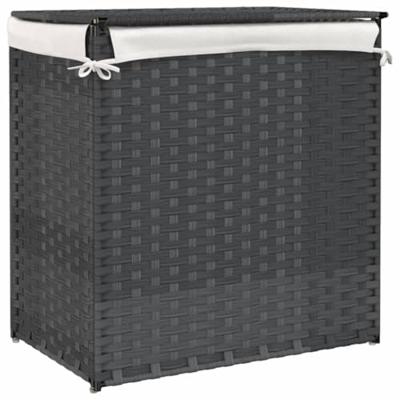 VidaXL Wasmand met 2 vakken 53x35x57 cm poly rattan grijs VidaXL Wasmand met 2 vakken 53x35x57 cm poly rattan grijs
