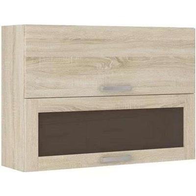 Glazen hoge kast met 2 kanteldeuren - B 80 x D 31,6 x H 72 - Sonoma eiken decor - LASSEN