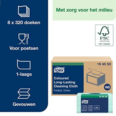 Reinigingsdoek Tork W8 Premium 1-laags 8x40 vel groen 194550 | 8 stuks Reinigingsdoek Tork W8 Premium 1-laags 8x40 vel groen 194550 | 8 stuks