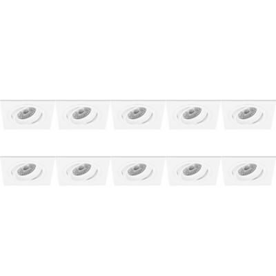 Spot Armatuur 10 Pack - Pragmi Borny Pro - GU10 Inbouwspot - Vierkant - Wit - Aluminium - Kantelbaar - 92mm