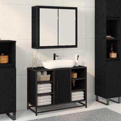 Badkamer spiegelkast Zwart eiken 65 x 20 x 60 cm Bewerkt hout