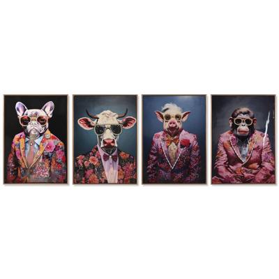 Schilderij Home ESPRIT Blauw Rood Dier Coating 52,5 x 2,8 x 72,5 cm (4 Stuks)