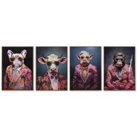 Schilderij Home ESPRIT Blauw Rood Dier Coating 52,5 x 2,8 x 72,5 cm (4 Stuks) - thumbnail