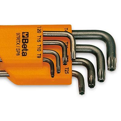 Beta 8-delige set haakse stiftsleutels tools met tamper resistant torx® profiel (art. 97rtx) met support t9-t10-t15-t20-t25 t27-t30-t40