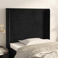 Hoofdbord met randen 93x16x118/128 cm fluweel zwart - thumbnail
