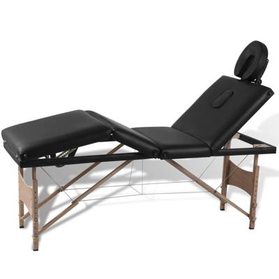VidaXL Inklapbare massagetafel 4 zones met houten frame (zwart)