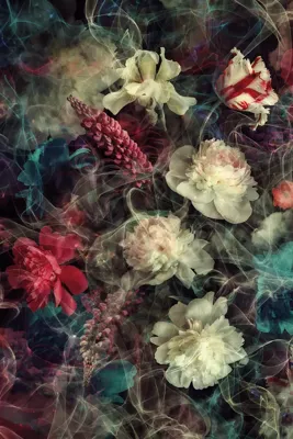 Alexsar Art schilderij Glas art smoky flowers 120x80cm