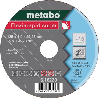 Metabo Accessoires Doorslijpschijf Ø 125x1,6x22,2 Inox Flexiamant super "Hydroresist" - 25 stuks - 616222000 Metabo Accessoires Doorslijpschijf Ø 125x1,6x22,2 Inox Flexiamant super "Hydroresist" - 25 stuks - 616222000