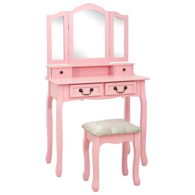 Kaptafelset met kruk 80x69x141 cm paulowniahout roze Kaptafelset met kruk 80x69x141 cm paulowniahout roze