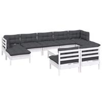 10-delige Loungeset met kussens grenenhout wit - thumbnail