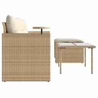 3-delige Loungeset met kussens poly rattan beige - thumbnail