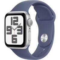 Apple Watch SE (2e gen.) GPS 40 mm Smartwatch - Kast van zilverkleurig aluminium - Denim sportbandje (M/L). Conditie en slaap bijhouden, ongelukdetectie, hartritme monitoren, Retina-display - thumbnail