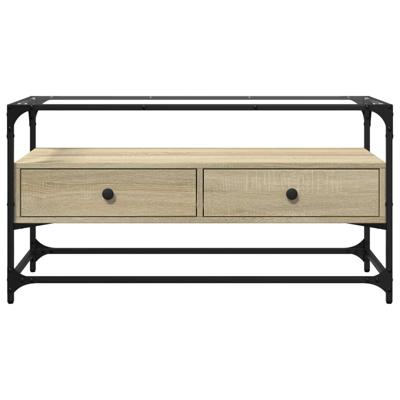 Tv-meubel met glazen blad 98x35x51 cm bewerkt hout sonoma eiken
