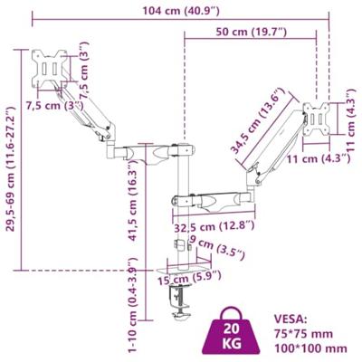 VidaXL Monitorbeugels 27 inch scherm gasveer 20 kg