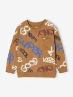 Jongensshirt in sweaterlook met print pecannoot - thumbnail