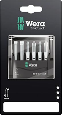 Wera Mini-Check, 50 mm, 05073635001 Bitset 6-delig Plat, Kruiskop Phillips, Kruiskop Pozidriv
