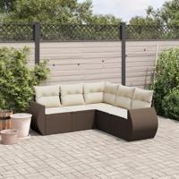 5-delige Loungeset met kussens poly rattan bruin - thumbnail
