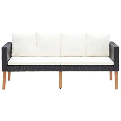 vidaXL Tuinbank 2-zits met kussens poly rattan zwart