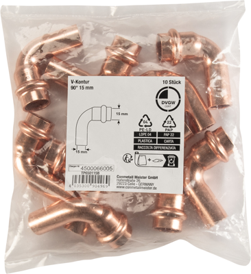 Cornat Perskoppeling Boog 90Gr 15Mm 10St - TP650115B