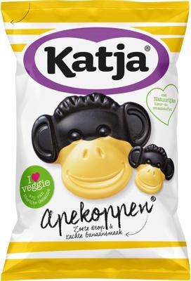 Katja Apekoppen snoep, zoete drop en banaansmaak, zak van 255 g