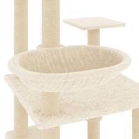 VidaXL Kattenmeubel met sisal krabpalen 141 cm crèmekleurig - thumbnail