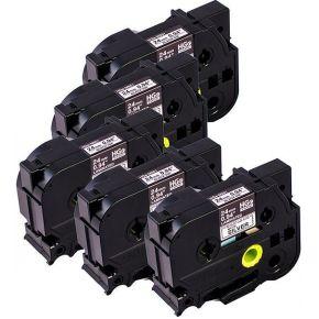 Brother HGe-M951V5 Labeltape Set van 5 stuks Tapekleur: Zilver (mat) Tekstkleur: Zwart 24 mm 8 m