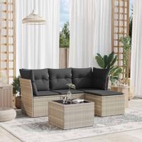 5-delige Loungeset met kussens poly rattan lichtgrijs - thumbnail
