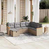 7-delige Loungeset met kussens poly rattan gemengd beige - thumbnail