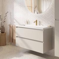 Saqu Gaia ondiep badmeubel incl. glans witte wastafel met 2 kraangaten 120x40x64cm kiezel grijs - aluminium greeplijst - thumbnail