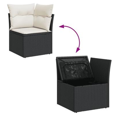 3-delige Loungeset met kussens poly rattan zwart - thumbnail