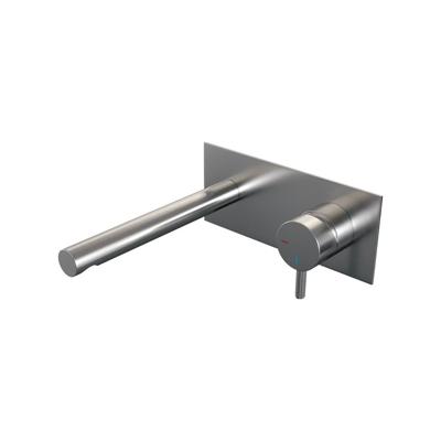 Brushed Edition inbouw wastafelmengkraan met rechte uitloop en afdekplaat, model B1 RVS geborsteld PVD