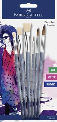 Faber Castell Penselenset - 6 stuks - 3x plat, 3x rond
