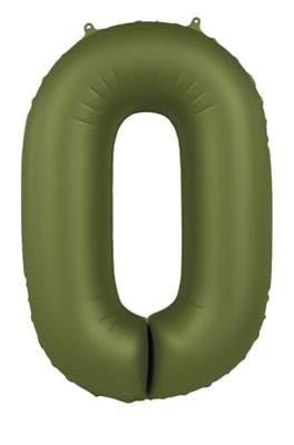 Folieballon Cijfer 0 Olijfgroen Mat (86cm)