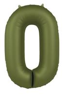 Folieballon Cijfer 0 Olijfgroen Mat (86cm) - thumbnail