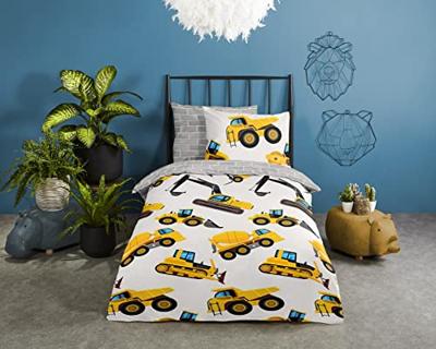 Good Morning Kinderdekbedovertrek "graafmachines" - Geel - (140x200/220 cm) - Katoen Flanel