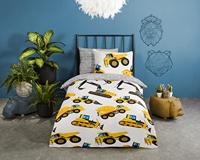 Good Morning Kinderdekbedovertrek "graafmachines" - Geel - (140x200/220 cm) - Katoen Flanel - thumbnail