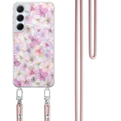 Samsung Galaxy A55 hoesje met rosegoud koord - Hortensia Samsung Galaxy A55 hoesje met rosegoud koord - Hortensia