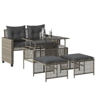 4-delige Loungeset met kussens poly rattan en glas lichtgrijs