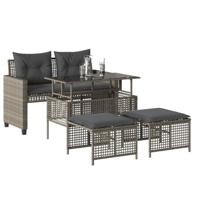 4-delige Loungeset met kussens poly rattan en glas lichtgrijs - thumbnail