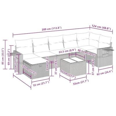 8-delige Loungeset met kussens poly rattan beige