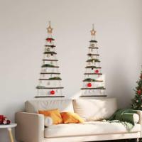 Hangende kerstbomen met topsterren 2 st 55x120 cm naturel tak - thumbnail