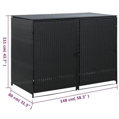Containerberging dubbel 148x80x111 cm poly rattan zwart