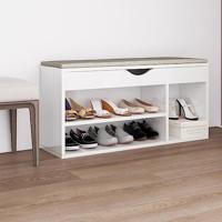 VidaXL Schoenenbank met kussen 104x30x49 cm bewerkt hout hoogglans wit - thumbnail