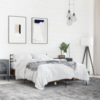 Bedframe bewerkt hout metaal gerookt eikenkleurig 120x200 cm - thumbnail