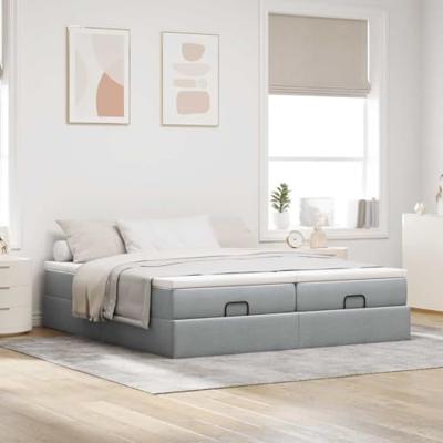 Ottoman bed met matrassen 200x200cm stof lichtgrijs