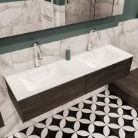 Mondiaz Lush Cloud badmeubel eiken Dark brown 150 cm 2 lades solid surface dubbele spoelbak 2 kraangaten - thumbnail