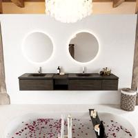 MONDIAZ BUKLA 240cm badmeubel met open module 40 links kleur Dark Brown met 3 lades. Wastafel CLOUD dubbel 2 kraangaten kleur Urban. - thumbnail